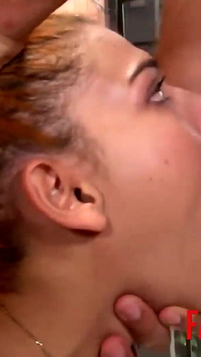 Petite Latina Cutie Swallows BWC While Pinned To The Wall | Clip 1