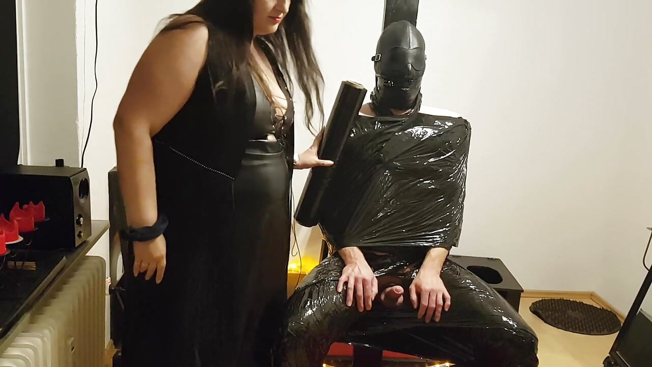 Foil Bondage Slave Part 2 - Cling Film Mummified and Edged to Madness