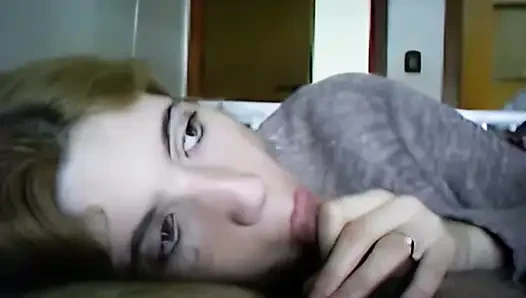 young blonde with sucks cock with love and gets a cumshot in the end