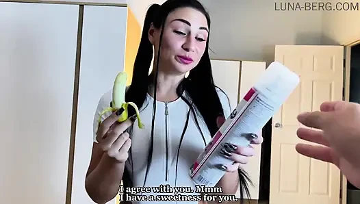 horny STEPSISTER came to eat a banana, SUCK DICK 69, fuch all poses and CUM in MOUNTH