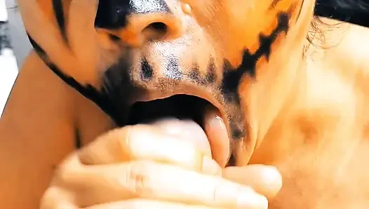 Possessed hot neighbor makes the best blowjob with cum in her mouth and swallows it all. ASMR Moaning and swallowing cum