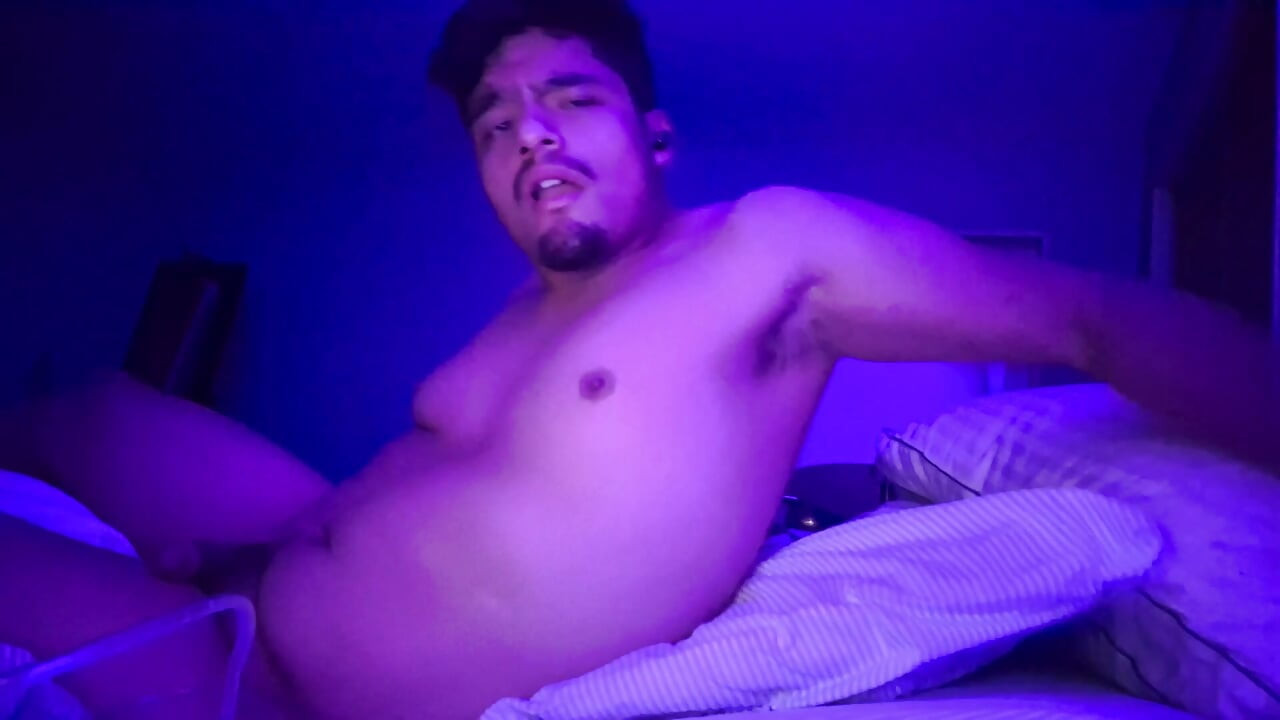 Jerking My Uncut Cock While Inflating My Belly