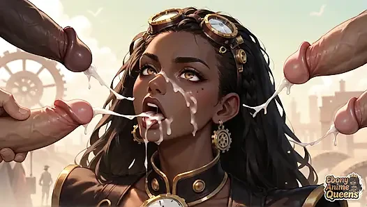 Ebony Queen Seduces with Desert Oral, Steampunk Sex.