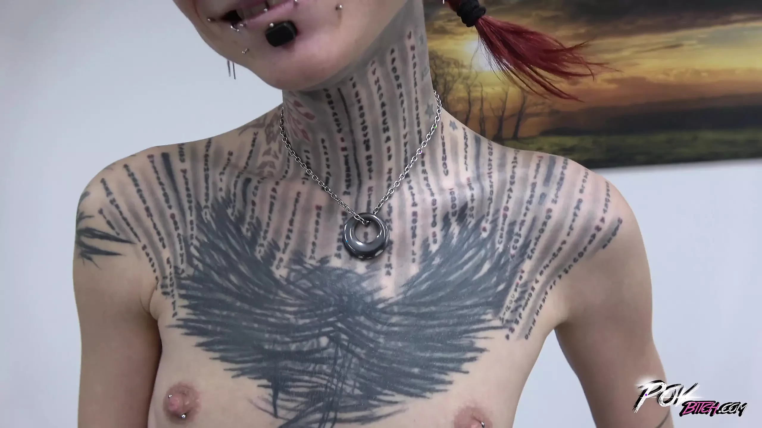 Tattooed redhead with piercings all over her body gets pounded in pov