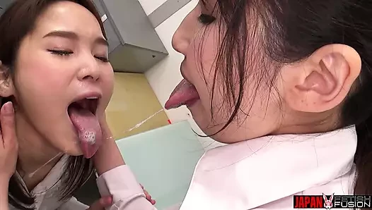 Intense Tongue Kissing & Breath Exchange with Nasal Licking Lesbians Yua Hidaka & Sumire Seto