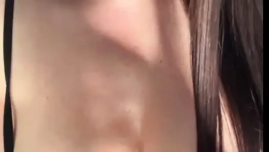 My stepsister fondles her tits and wet pussy