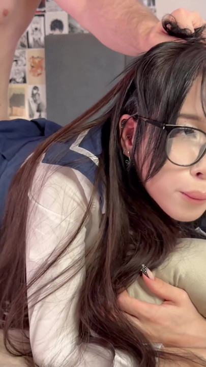 Japanese Schoolgirl Stepsister Begs For Rough Sex & Gets Massive Cum Facial All Over Her Glasses | Clip 1
