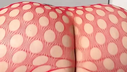 Rotes outfit, roter dildo, solo, reitet dicken arsch