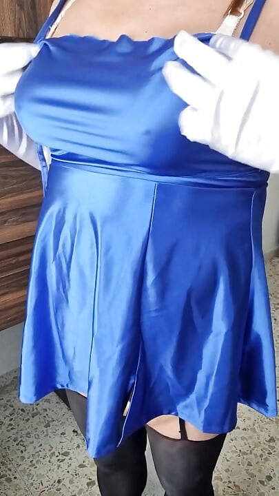 My New Blue Satin Dress, Fitted and Sexy