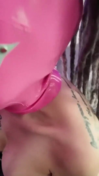 Sloppy blow from latex slut | Clip 1