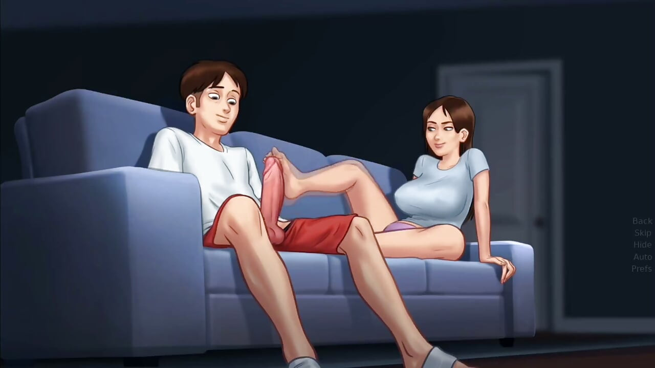 Debbie gives Anon's huge monster cock a surprise footjob - summertime saga gameplay