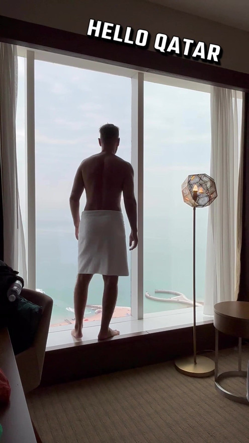 Hotel windows show off . Getting naked