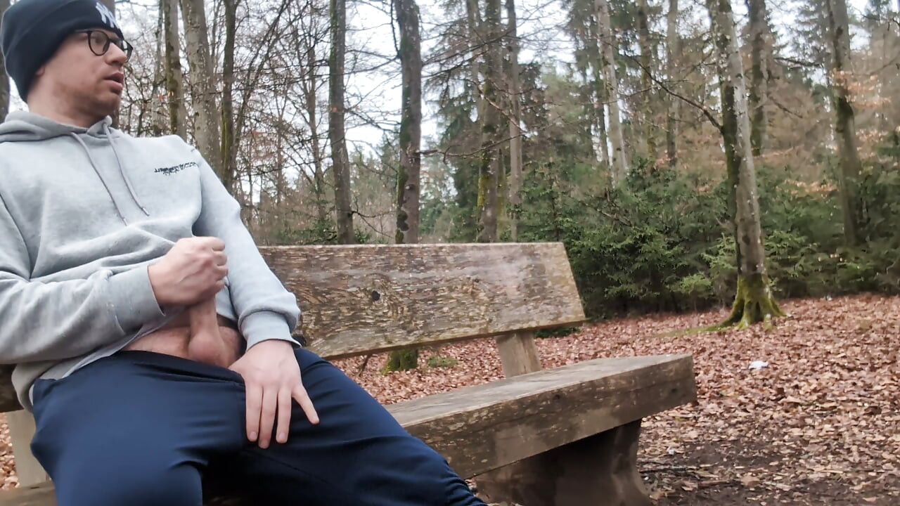 Shamelessly jerked off on park bench and cummed