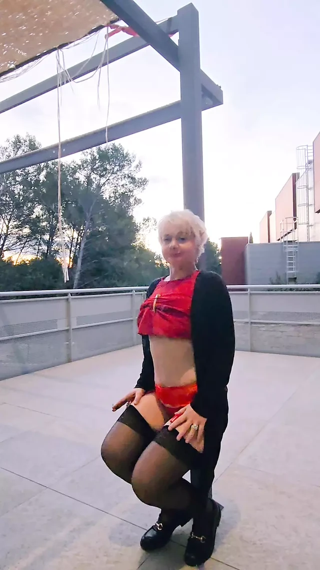 Little Red Suspender Dress at Work in Sexy Fashion