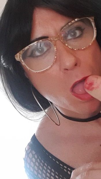 Sissy practising for a real cock