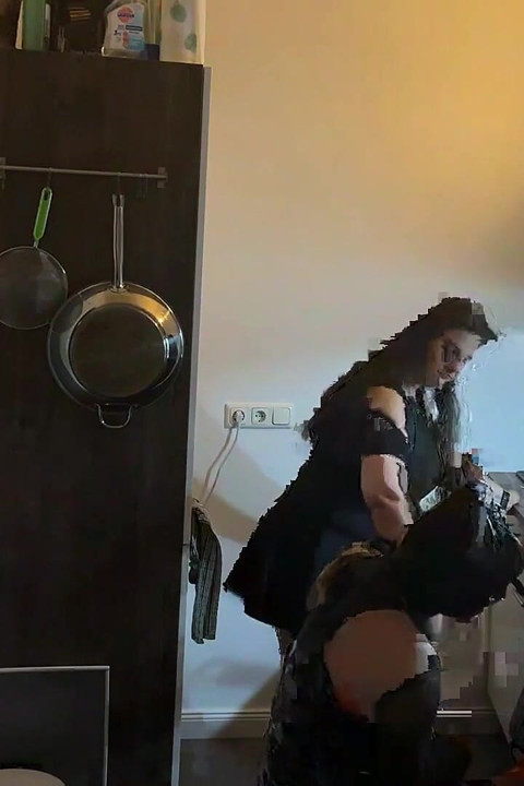 Dominant MILF Stretches Latex Sub's Ass Wide in Kitchen