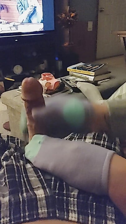 Intense purple &aqua sockjob socks punheta ejaculação
