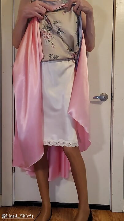 Long formal satin skirt with multiple satin slips. Satin layers
