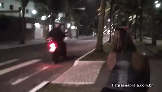 Group of friends makes whoring through the streets on the coast