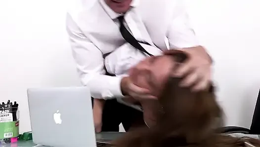 In the office the manager gets fucked by two cocks and a big baseball bat in her ass