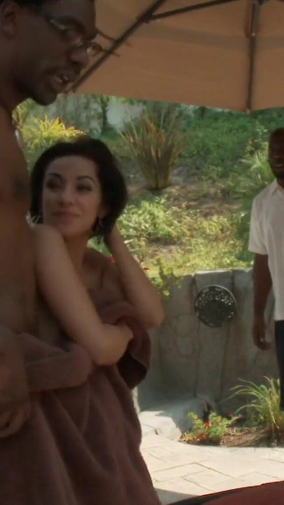 Thrilling moment from "Olive skin honey rubs her pussy while riding black dick"