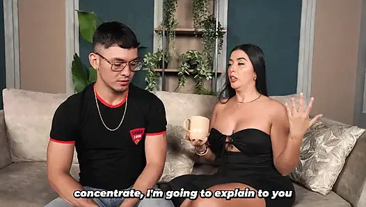 The stepson doesn't understand his homework, so his busty stepmom knows how to set a good example for him