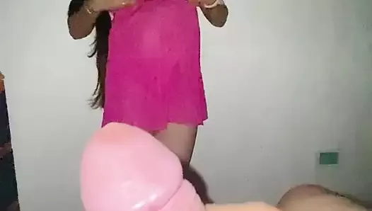 Hot wife already wet in pink lingerie
