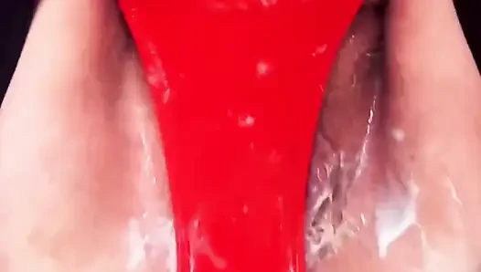 Wet Red Pantie Play
