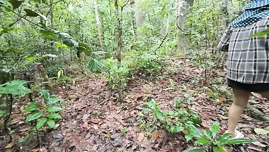 Thai girls walking and talking and picking mushrooms in the forest, secretly showing in the deep forest Clear Thai voice