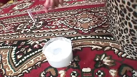 Latin whore with hairy cunt shaves then fucked with a cock indoors