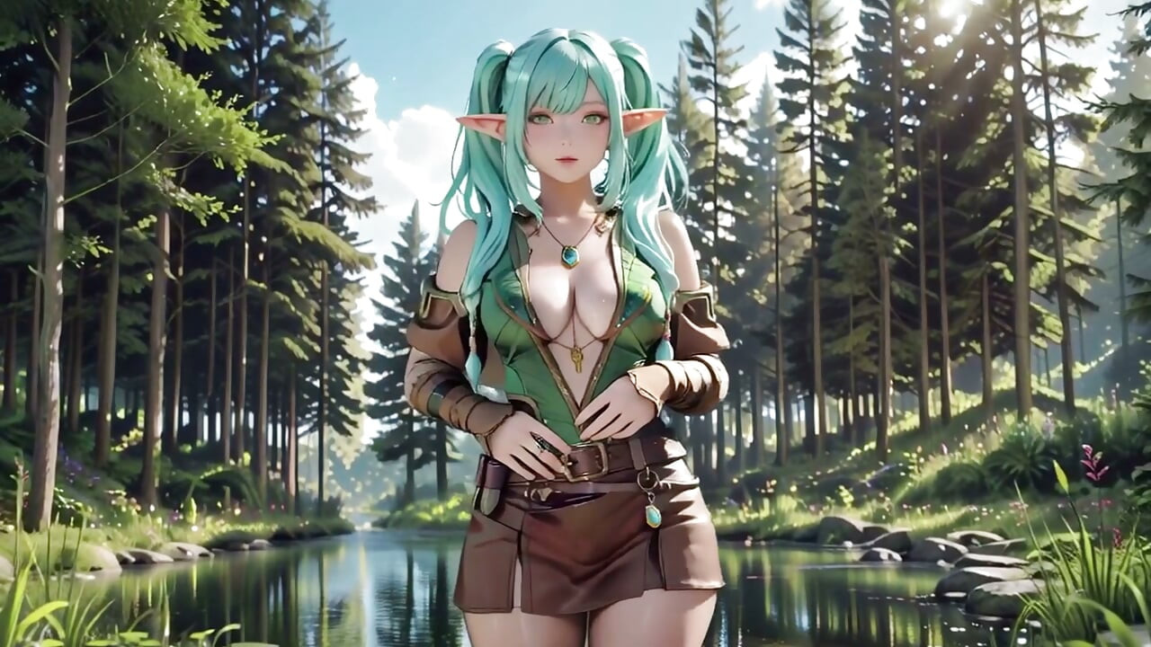 森林幻想！藍精靈跪姿，綠精靈挑逗，陽光斑駁的魔法與魔杖遊戲。
