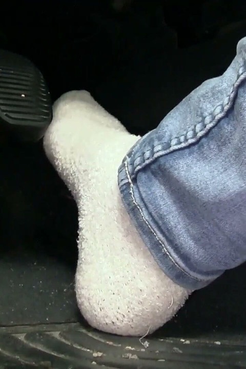 Pedal Pumping and Driving Just in White Terry Socks