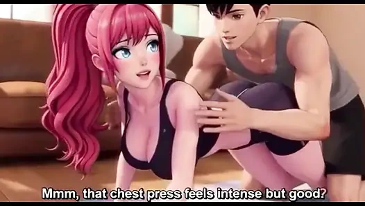 Stepbrother help stepsister in yoga and press her boobs