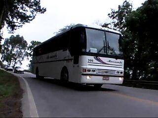 Lusty Latinas get banged on the bus in group sex