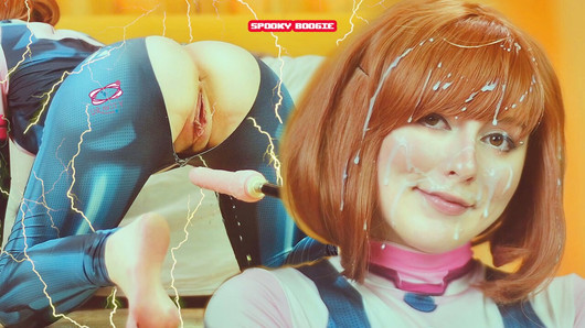 My Hero Academia: Uravity は、セックス マシンが彼女の猫とお尻をファックしている間、射精しないようにしようとします - Spooky Boogie