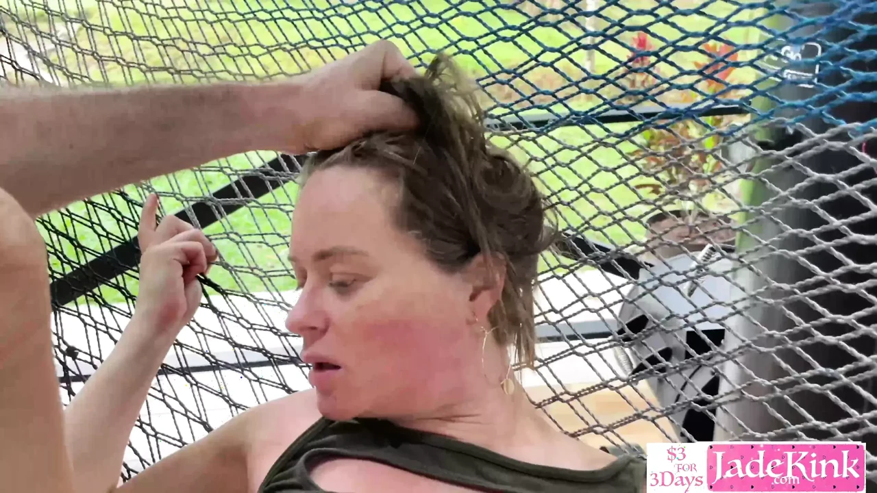 He made me lay on swinging net and hammocked my pussy hardcore