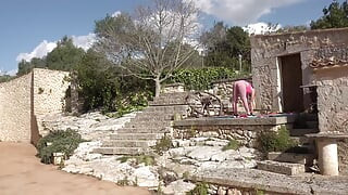 Pierced blonde MILF enjoys outdoor 3some after yoga