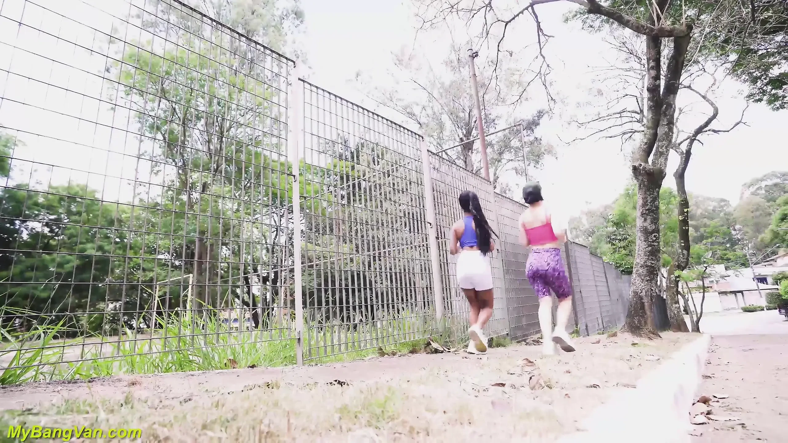 Sporty girls picked up for bang van anal party