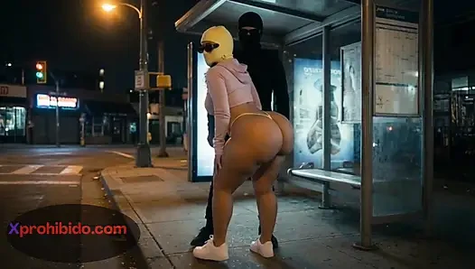 Big Ass Girlfriend Dancing Provocatively at Bus Stop