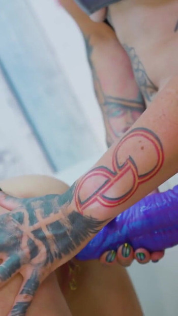 Inked Girls Rough Anal Play with Strapon and Hands | Clip 1