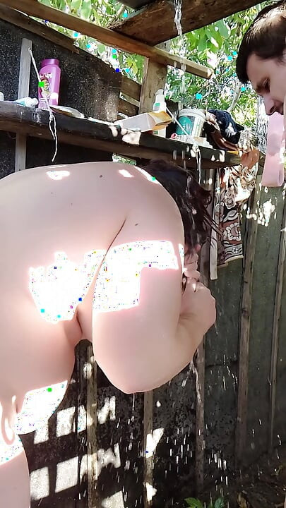 Outdoor Shower Oral Sex Couple