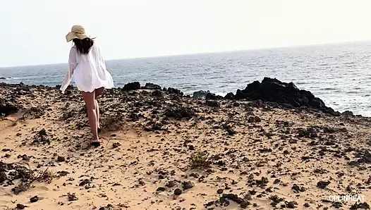 My Big Thai Tits Tremble in the Salty Wind, Hard Nipples Exposed at the Naked Beach