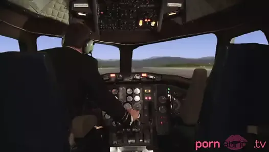 Stewardesa z dużymi cyckami ssie shlong pilota