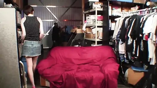 Cute skinny girl with short hair gets banged by a black cock