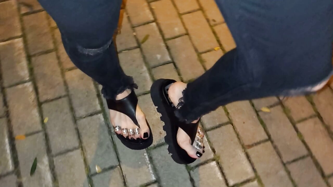 My Hot Crossdresser Feet Tease Hard Cocks on Night Walk