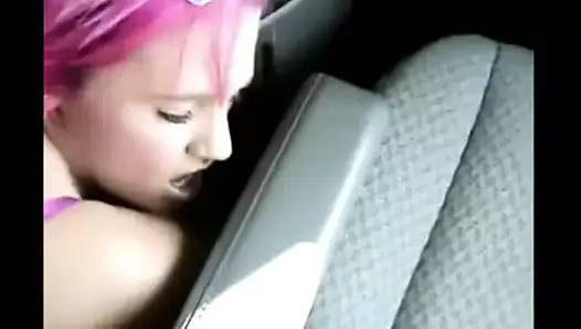 Pink haired girl fucking in the car