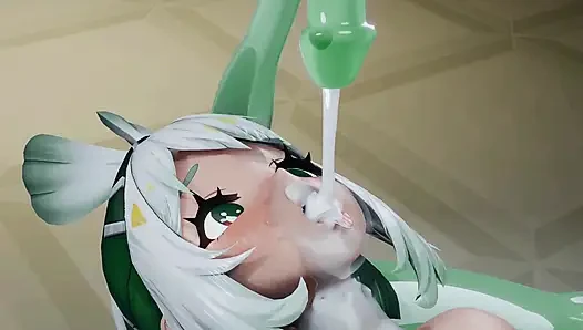 Mualani green schleimige doppelpenetration und blowjob, creampie, zusätzliches sperma bedeckt, genshin impact, hentai Mmd 3D Farbbearbeitung, smixix