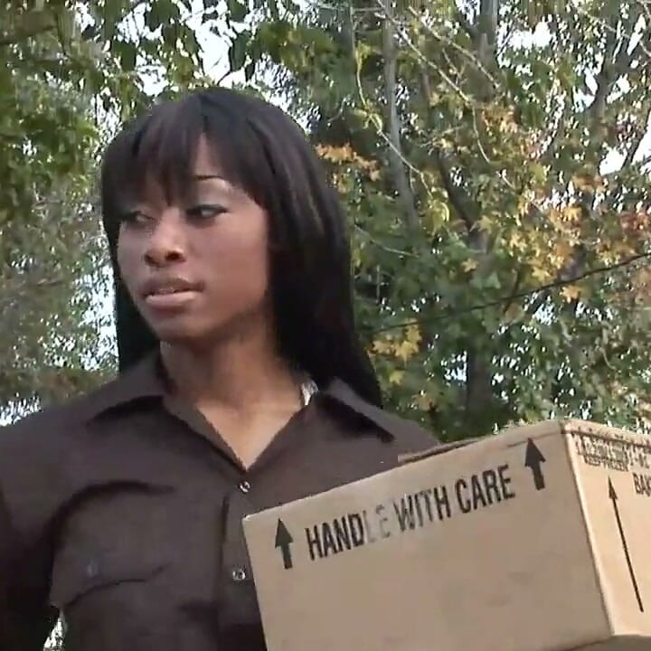 Cute black delivery girl has a hard reward
