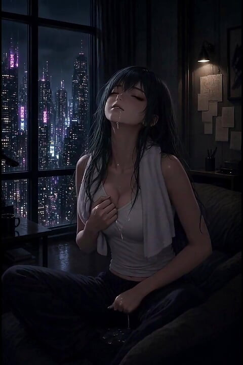動漫綠髮賽博朋克雨窗操逼