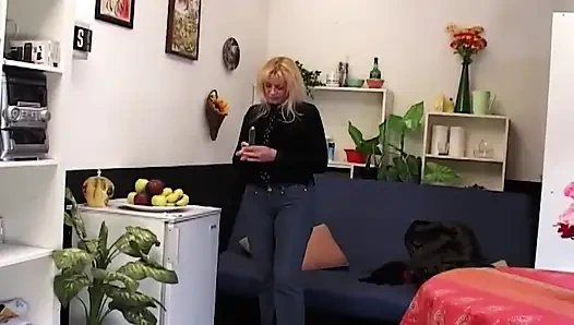 Blonde MILF Stretched Wide by Cucumber and Throbbing Cock